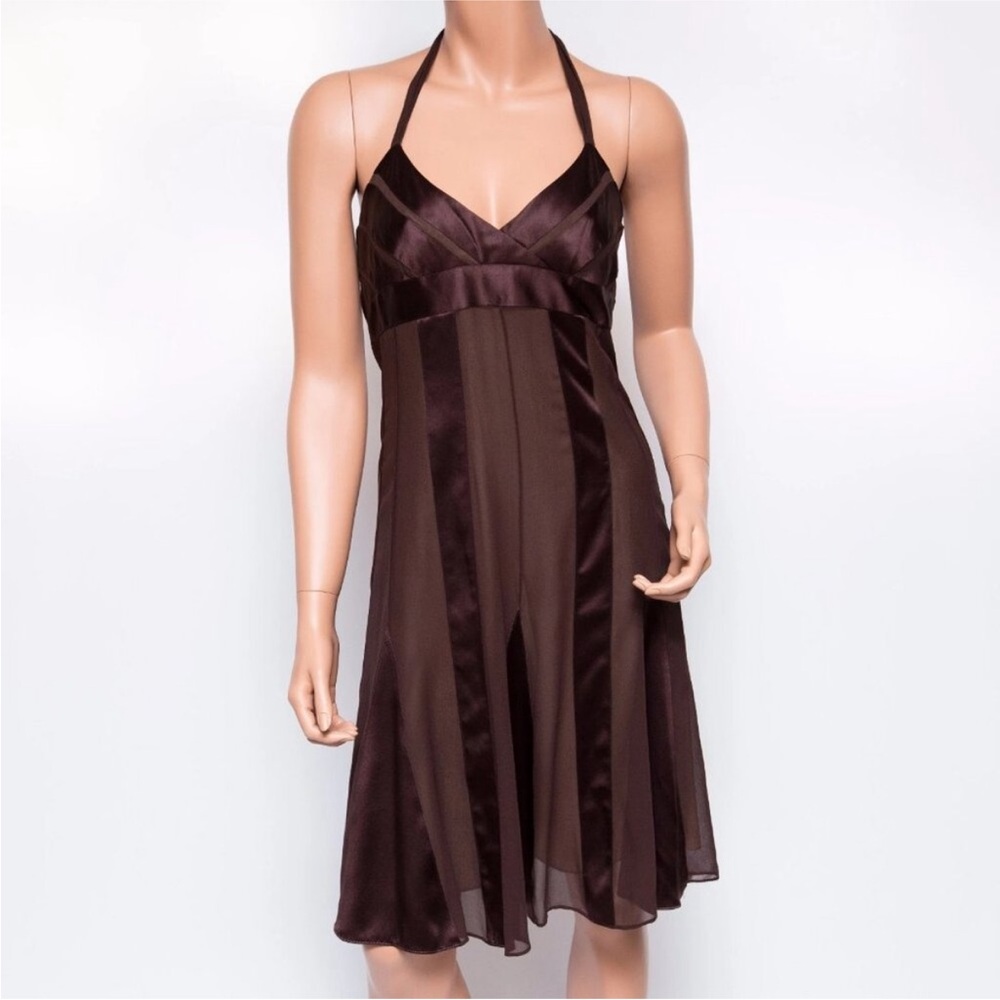 BCBGMaxAzria Brown Chemise with Halter Neckline